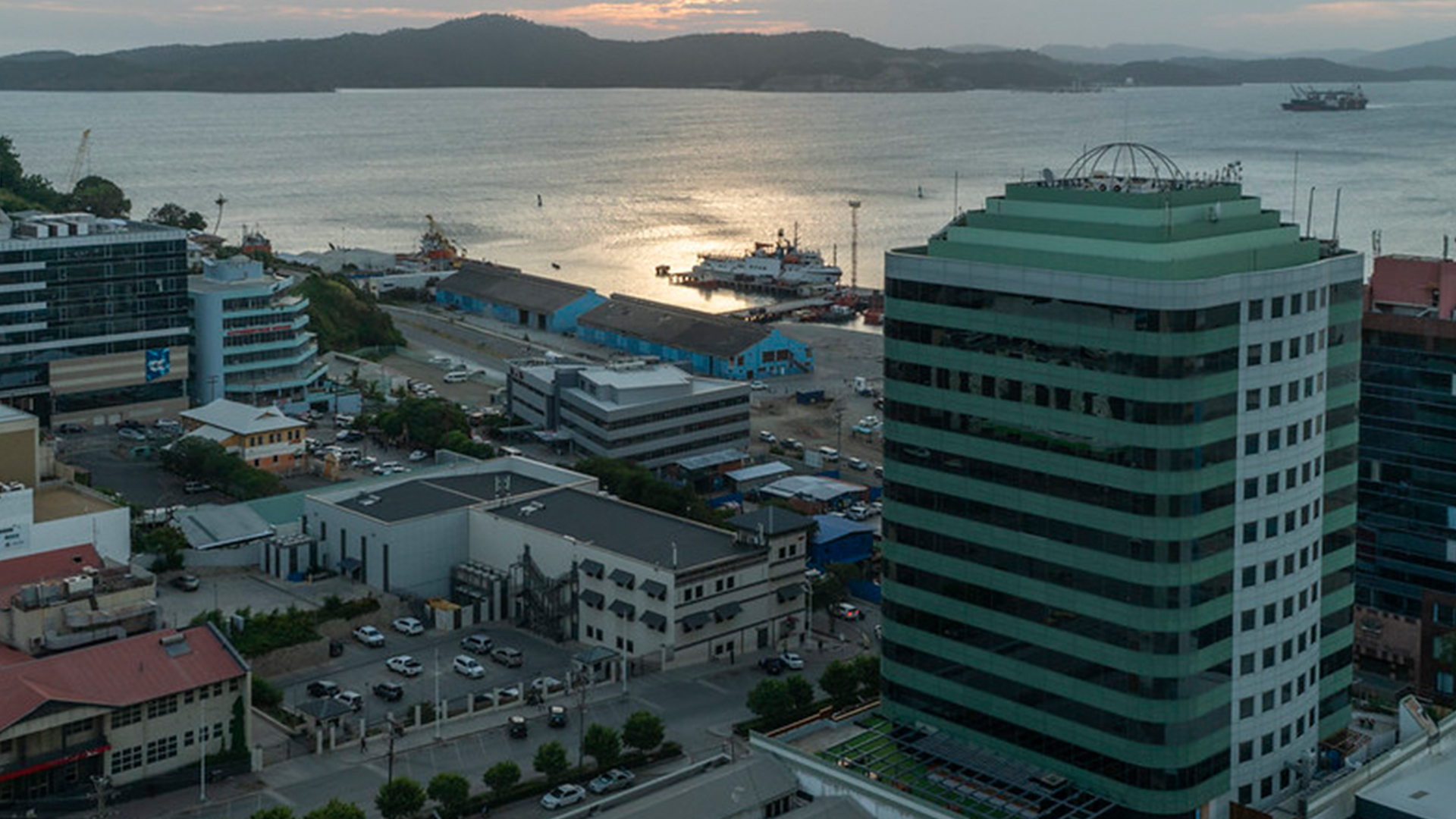 Aerial view of the business district in Port Moresby, Papua New Guinea.