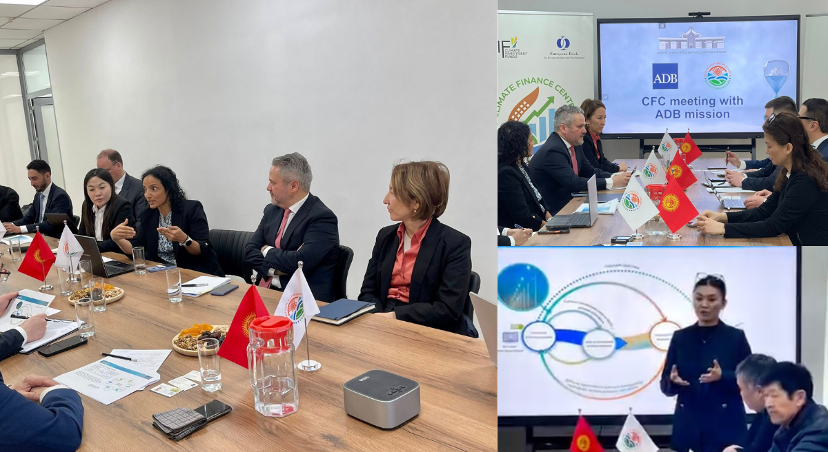 Photo: ADB's Suma Pollard and Kyrgyz stakeholders in dialogue on recycling EV batteries and solar PV waste (courtesy of the Kyrgyz Republic's Climate Finance Center)