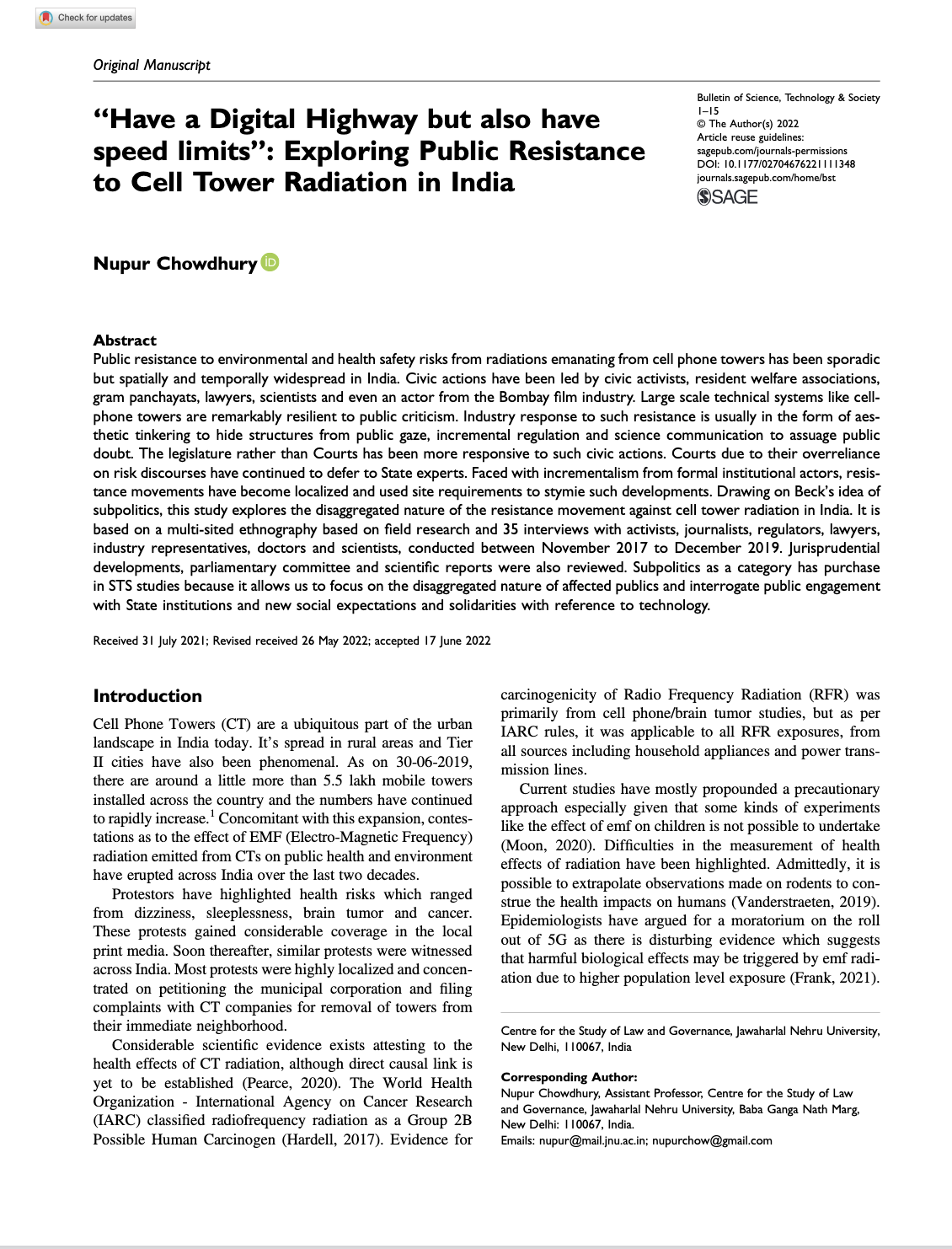 Exploring Public Resistance to Cell Tower Radiation in India