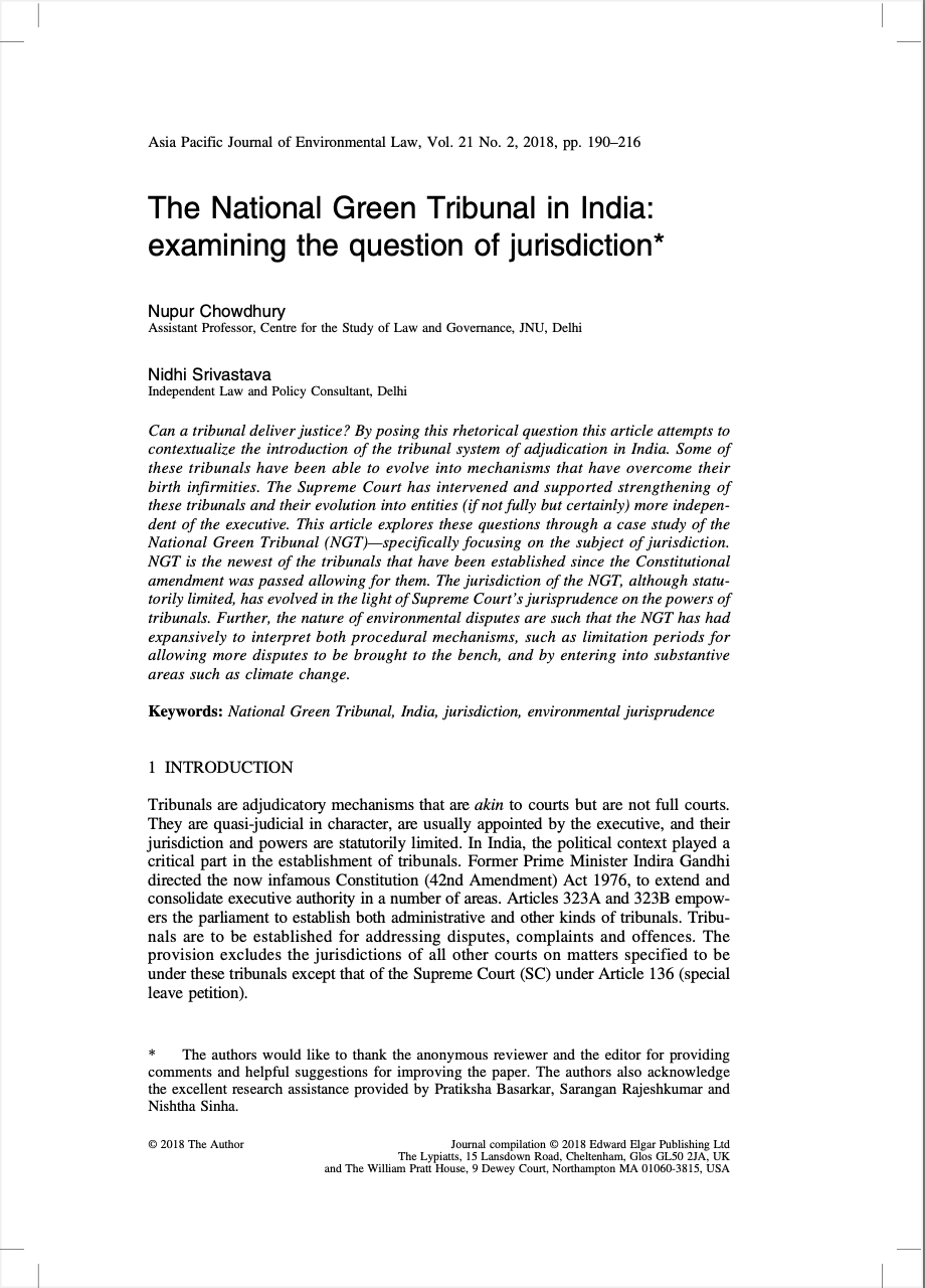 National Green Tribunal in India: Examining the Question of Jurisdiction