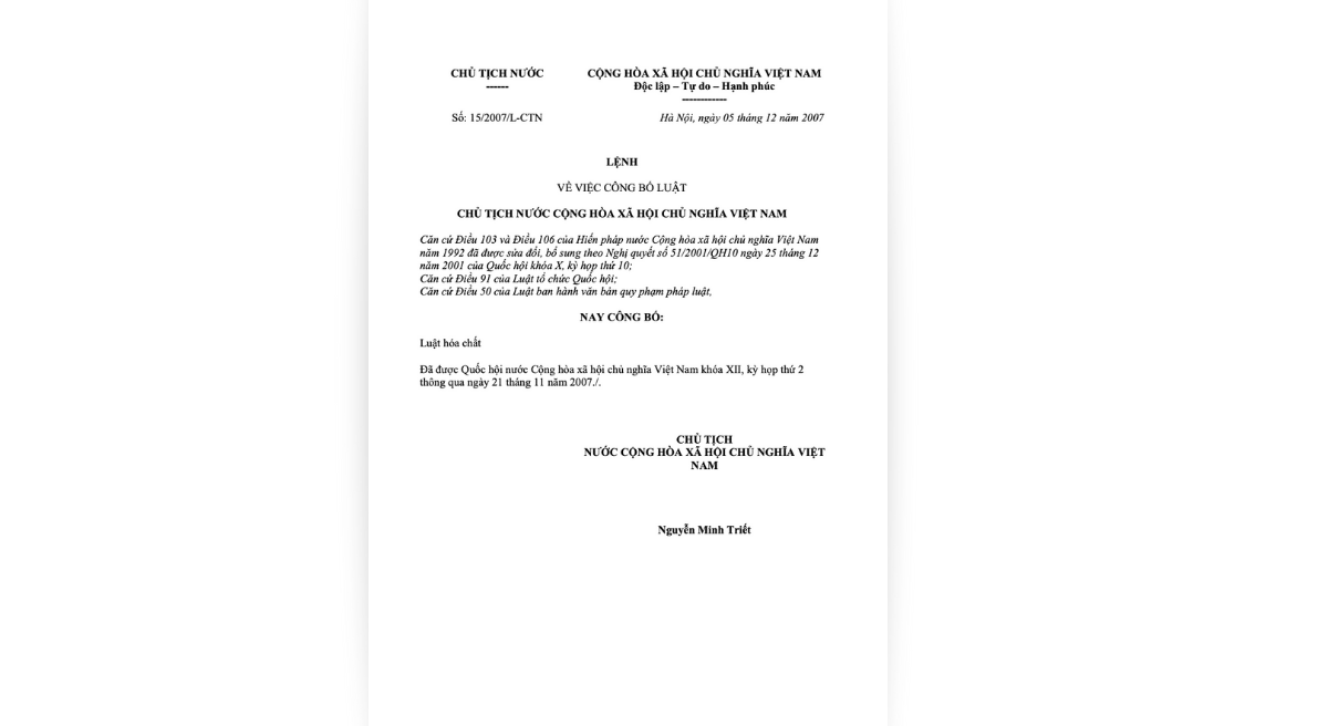 The Law on Chemicals, 2008 (Viet Nam) cover
