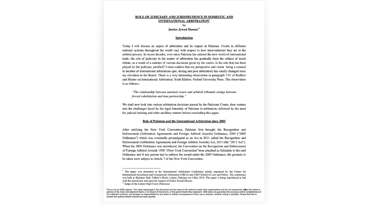 Role of Judiciary and Jurisprudence in Domestic and International Arbitration