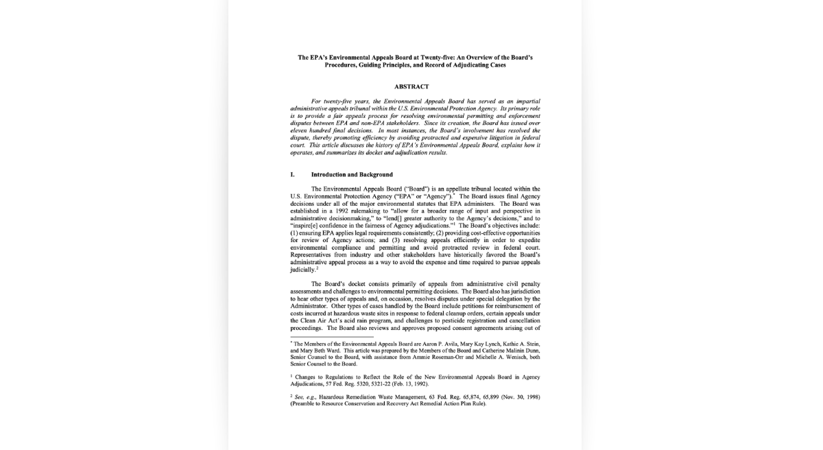 The EPA’s Environmental Appeals Board at Twenty-five: An Overview of the Board’s Procedures, Guiding Principles, and Record of Adjudicating Cases