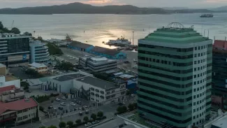 Aerial view of the business district in Port Moresby, Papua New Guinea.