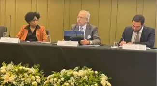 ADB General Counsel Thomas M. Clark, Brazilian Finance Ministry Chief Legal Counsel Fernanda Santiago and Director of the BNDES Amazon Fund Nabil Kadri spoke together at the International Symposium on Climate Change, Water and Forests held in Brasilia on 23 August 2024